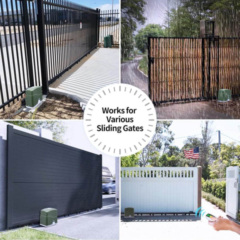 Beefed Up Heavy Duty Sliding Gate Opener With Rack Drive And 0.4 HP AC Motor, Supports Gates Up To 1600 Pounds installed on different gates