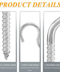 Built Like A Tank M4 X 50Mm Stainless Steel Screw Hooks showcasing self-tapping and open loop details, polished for rust resistance.