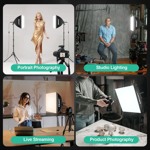 Softbox Photography Lighting Kit with 16x16 Pull Soft Box in use for portraits, studio, streaming, and product photography setup.