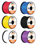 Image of 600 Ft 14 Gauge Automotive Wire Kit With 6 Color Assortment 100 Ft Per Roll Copper Clad Aluminum PVC Insulated Wire.