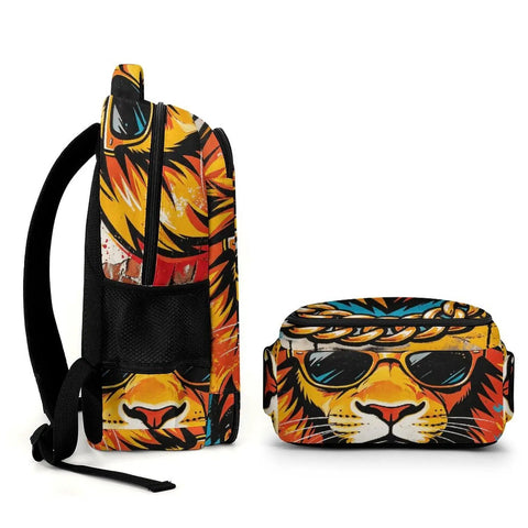 Hip Hop Leo Printed Unisex Backpack With Large Capacity For Daily Use Durable Polyester Daypack With Breathable Fabric Sturdy Zippers