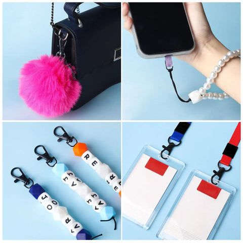 265 Piece Matte Black Swivel Snap Hooks And Heavy Duty Key Rings Set With Lobster Clasps And Jump Rings For Totally Fresh Jewelry Making And Sick Keychain Crafts Plus Zinc Alloy Gear Drops For Everyday Carry Bundles displayed with keychain accessories and phone strap.