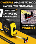 25 Ft Tape Measure With Magnetic Hook For Hands Free Use, Dual Side Ruler, Steel Retractable Blade, Shockproof Rubber Case