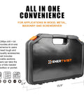 EnerTwist 246-piece drill bit set in black plastic carrying case with orange latch.