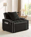 Three In One Velvet Sleeper Chair Bed With Phone Holder And USB Ports, shown as a black recliner in a living room.