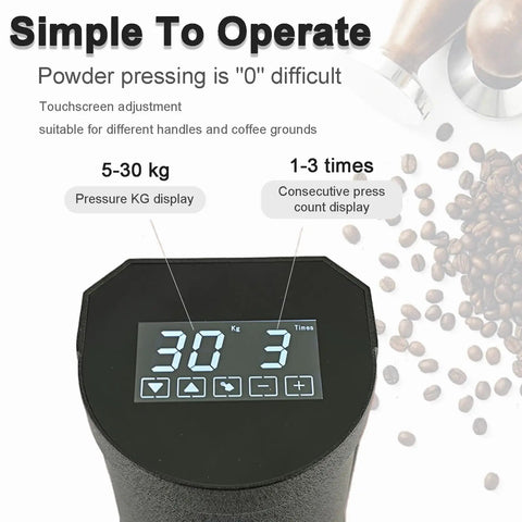 Automatic Coffee Tamper Machine With Constant Pressure And Adjustable Timing For Perfect Espresso Shots touchscreen display with pressure settings