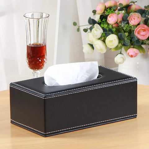 Premium PU Leather Tissue Box Holder With Lid Black Dope Napkin Dispenser For Home Office And Car Magnetic Bottom Sleek Rectangular Cover