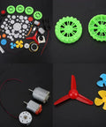 Plastic Crown Gear Set For DIY Robots And Toys, Motor Gear Kit with colorful wheels, gears, and assembly parts on display
