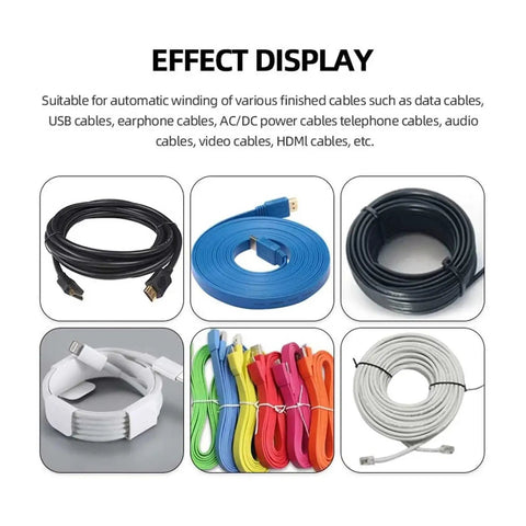 Various cables displayed for Badass Automatic Cable Winding Reel Cuts Through Tangles When Handling Usb Cords And Phone Lines While Effortlessly Spooling Four To Ten Millimeter Wire Daily.