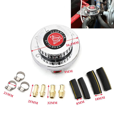 Adjustable Gunmetal Fuel Pressure Regulator Kit for Carburetors and Engines Universal FPR with connectors and hoses visible