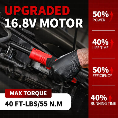 Cordless Electric Ratchet Wrench Set With 40 Ft-Lbs Torque, 550 RPM, 16.8V Power Tool, 3/8 Inch Drive, 1/4 Inch Adapter, LED Light, Dual 2.0Ah Batteries And Fast Charger in automotive repair use