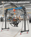 Portable 2 Ton Gantry Crane With Manual Trolley, 8-12 Ft Adjustable Height, Heavy Duty Shop Crane Lift Hoist With Hooks And Shackles