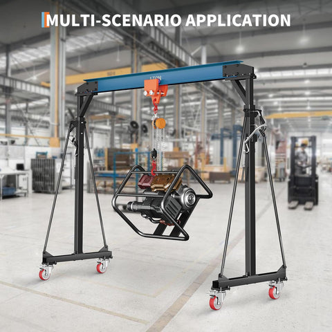 Portable 2 Ton Gantry Crane With Manual Trolley, 8-12 Ft Adjustable Height, Heavy Duty Shop Crane Lift Hoist With Hooks And Shackles