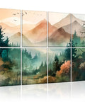 Peel And Stick Watercolor Mountain Forest Acoustic Panels Top Tier Soundproof Wall Art in multi-panel design, 12x16 inches.
