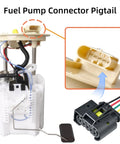 Dodge Fuel Pump Connector Pigtail Harness Plug N Play 5 Pin 12 Inch 18 Gauge Tinned Copper Wire Replacement For Challenger Charger Magnum 2005-2023 And Chrysler 300 2005-2023 72182609365 with detail view of connectors and wiring.