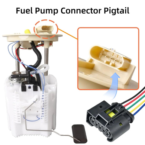 Dodge Fuel Pump Connector Pigtail Harness Plug N Play 5 Pin 12 Inch 18 Gauge Tinned Copper Wire Replacement For Challenger Charger Magnum 2005-2023 And Chrysler 300 2005-2023 72182609365 with detail view of connectors and wiring.