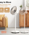 White standing fan on Two Inch Stick-On Adhesive Caster Wheels 360 Degree Swivel Universal Mini Casters Low Profile