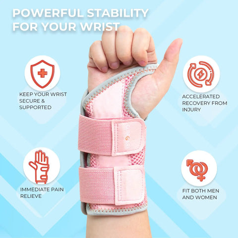 Breathable Carpal Tunnel Wrist Brace With 2 Adjustable Straps For Men And Women, Night Support Splint, Right Hand Pink Size S M