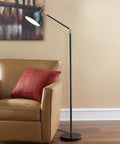 Go To Modern Adjustable Floor Lamp For Living Room Bedroom And Office Black Standing Lamp With Bronze Accents 54.5 Inches Tall Great Reading Light LED Bulb Not Included next to a brown armchair
