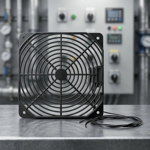 Airflow Monitor For HVAC Systems With 50 Meters Per Second Switch NC Open On Flow 240V AC DC Ready Detects Fan Failure And Triggers Alarm For Quick No Nonsense Airflow Loss Alerts, black fan mesh cover