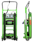 Heavy Duty Motorized Stair Climbing Dolly Features A Beefy 1250W Engine And Handles Up To 900 Lbs Of Cargo Easily On Inclines. Side view shows foldable design.
