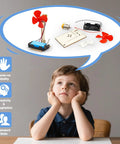 Child envisioning building with Six STEM Fan Kits For Kids Aged 8 To 12 DIY Wooden Fan Building Toys Electric Circuit Experiments