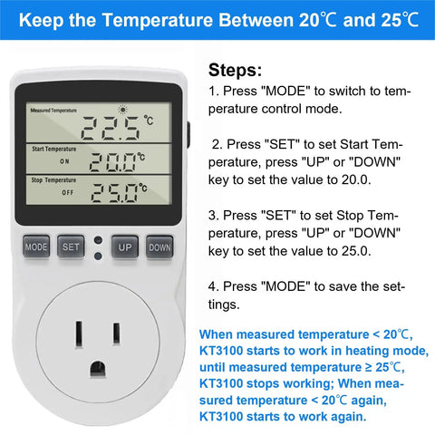 Smart Digital Thermostat Outlet Plug For Heating And Cooling 120V 15A Temperature Controller With Celsius Fahrenheit Display