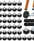 50 Pcs Leveling Feet With T Nuts And Felt Pads 1/4-20 Thread Furniture Levelers For Tables Chairs Cabinets Stools Height Adjustable For Uneven Floors Easy Install And Great For Replacing Old Feet. Set of black threaded furniture levelers, T nuts, and felt pads