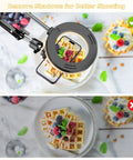 Overhead USB Ring Light Camera Mount With Flexible Arm Stand illuminating waffle breakfast shot, showing reduced shadows