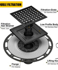 Exploded view of Shower Drain 24 Inch With Removable Pattern Grate Matte Black Stainless Steel 304 Anti Corrosion Built To Last Floor Drain