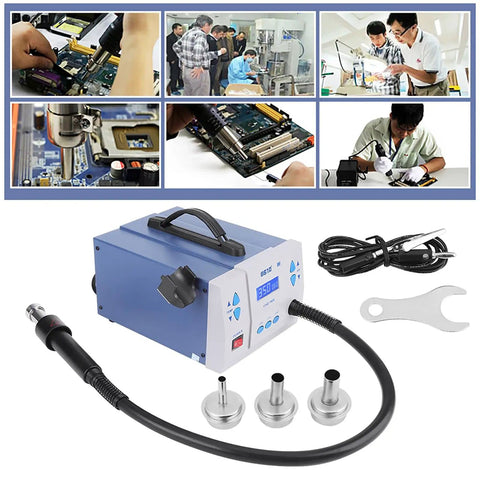 1000W Digital Soldering Rework Station With Hot Air Gun For PCB Repair 110V US Plug LCD Display shown with accessories