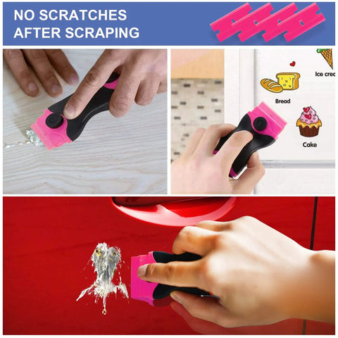 Two Pack Double Edged Razor Blade Scraper Tool Kit With 30 Blades, Glass Window Cleaner, pink handle used on glass, wall, car.