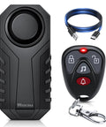 Wireless Bike Alarm With Remote Rechargeable 113dB Loud Anti Theft System IP65 Waterproof For E Bikes Motorcycles Scooters Outdoor Riding And Cycling Safety, remote and USB cable