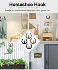 Heavy Duty Cast Iron Horseshoe Wall Hooks Wild West Coat And Hat Rack set displayed in various rooms with coats and decor.