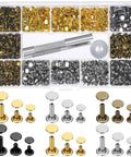 Leather Rivet Kit With 480 Sets In 3 Sizes And 4 Colors, Double Cap Tubular Metal Rivets Plus 3 Setting Tools For Easy Leather Craft Repairs And Decoration Paxcoo, showing assorted rivets in a case and setting tools.