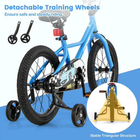 16 Inch Kids Bike For Boys And Girls With Removable Training Wheels Pneumatic Tires Adjustable Seat And Handlebar Blue