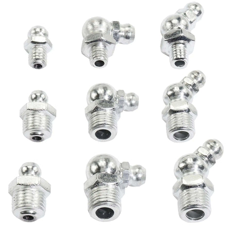 Metric Hydraulic Zerk Grease Fitting Assortment Kit 160 Piece With M6 M8 M10 Straight 45 Degree 90 Degree Angled Fittings Zinc Plated Steel