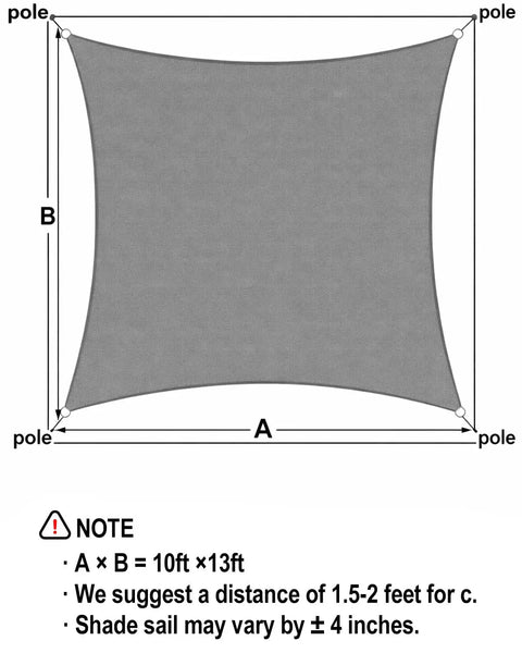 Rectangle Sun Shade Sail 10 By 13 Feet Permeable Canopy For Patio Garden Backyard And Deck UV Blocking Sunshade layout in gray with notes