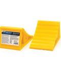 Camco RV wheel chocks, yellow hard-plastic, 2-pack for stabilizing trailer wheels up to 26 inches