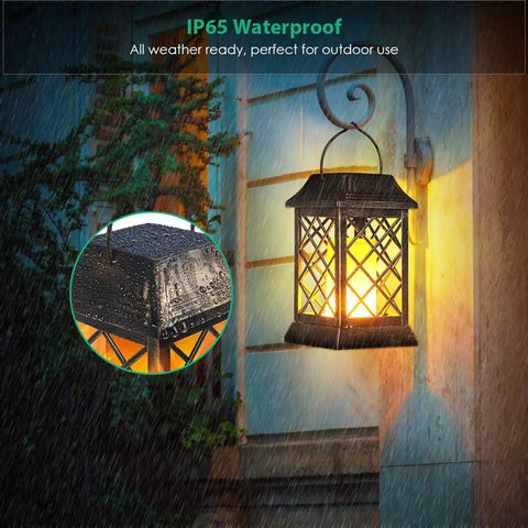 Bronze Solar Lanterns Outdoor Flickering Flame Metal Lanterns 2 Pack Waterproof Hanging Lights for Patio Garden.