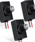 Three Dusk To Dawn Sensor For Outdoor Lighting 120 To 277V Photoelectric Switch Photocell Light Sensor with wiring, front view
