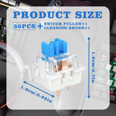 Blue 3 Pin Clicky Tactile Mechanical Keyboard Switches 50 Pcs DIY Replacement Kit With Switch Puller And Cleaning Brush