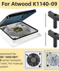 Roof Vent Lift Arm Knob Kit K1140-09, manual lift, black, shown with roof vent and parts, compatible with 4000R, 5000 RBT, 8000 series