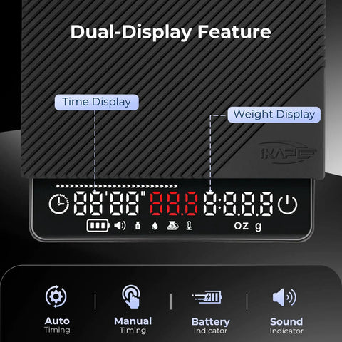 Espresso Coffee Scale With Timer For Baristas And Home Brewers, Digital 2 Kg Capacity And 0.1 g Precision, dual display feature close-up