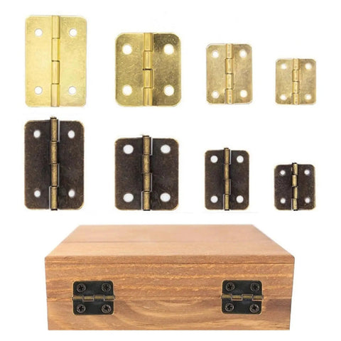 Set Of 10 Mini Vintage Rectangle Hinges For Wooden Boxes And Cabinets With Screws Iron Bronze Coated Hardware That Resists Rust
