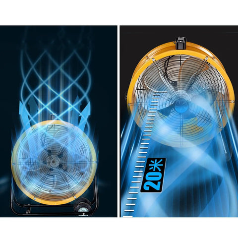 Badass High Velocity 24 Inch Industrial Floor Fan With Sturdy Metal Stand And Adjustable Tilt For Knockout Shop Cooling And Garage Workhorse Electric Blower air movement illustration with fan