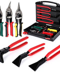 6 In 1 Sheet Metal Tools Set with 3 hand seamer pliers, 3 aviation tin snips, and storage case for HVAC duct work