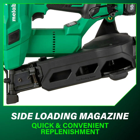 18V MultiVolt Brushless Cordless Coil Roofing Nailer Kit With 2.0Ah Battery Delivers 7/8 To 1-3/4 Inch Nails Side Loading Magazine