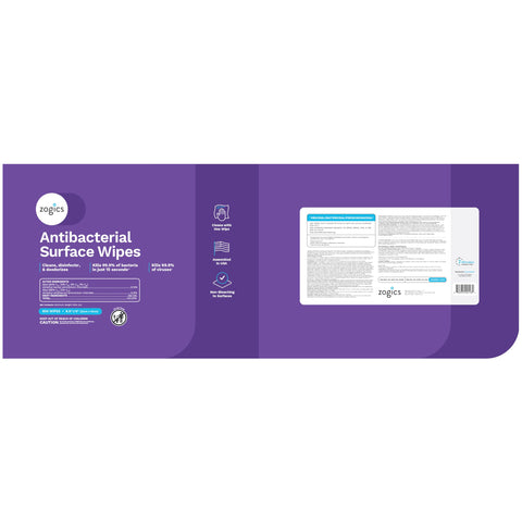 Label of EPA Registered Antibacterial Wipes For Surfaces And Equipment That Kill 99.9 Percent Of Germs In 15 Seconds, 3,200 Count, 4 Rolls