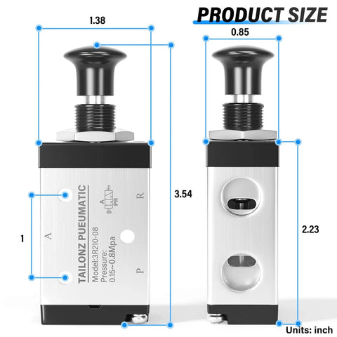 Three Way Two Position Hand Pull Valve One Quarter Inch NPT Air Pneumatic Valve With Pro Grade Manual Push Pull Lever Model 3R21008